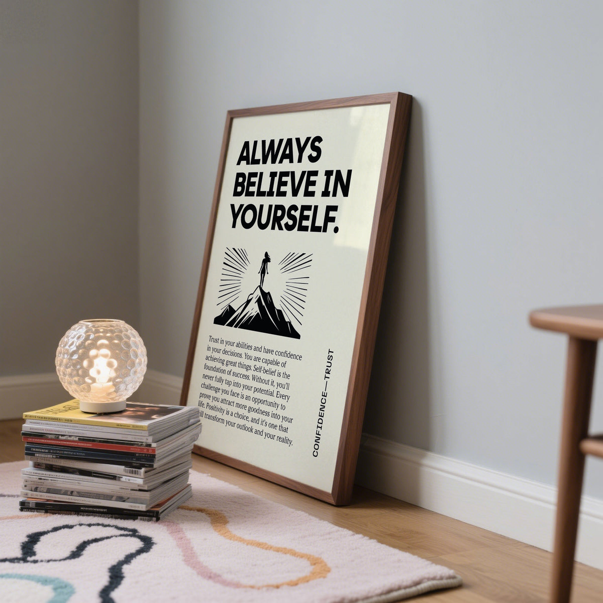 Believe in Yourself poster featuring elegant typography