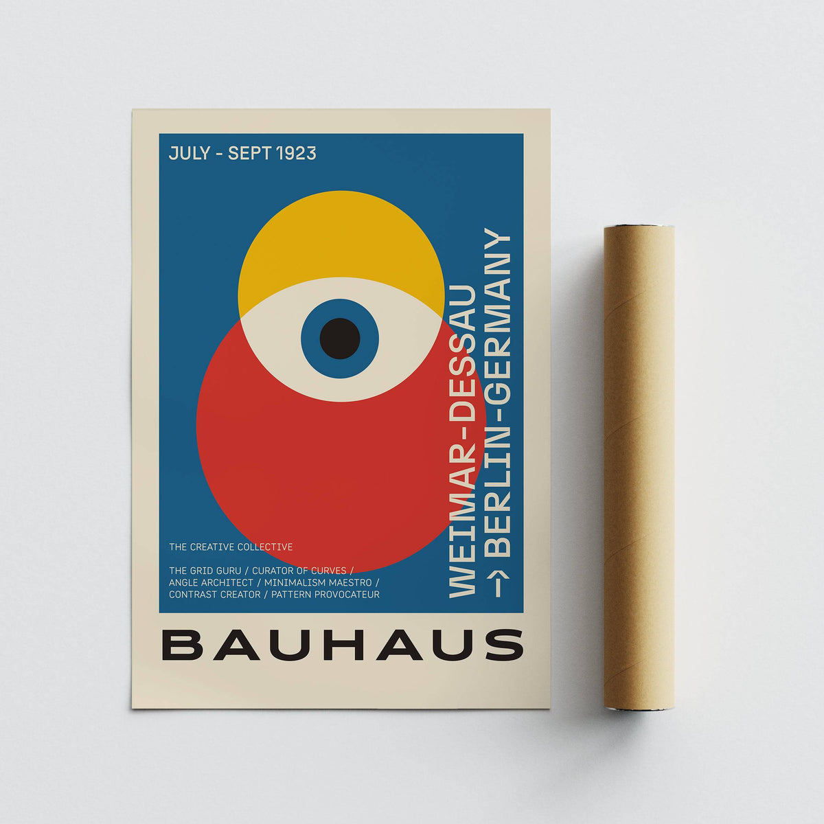 Framed Bauhaus poster art perfect for industrial and creative spaces