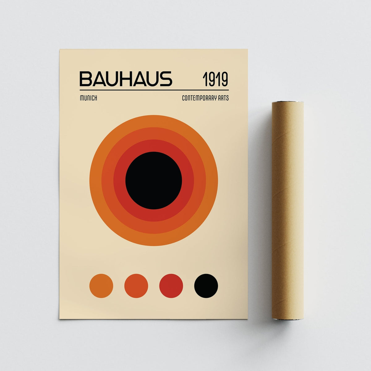Abstract orange Bauhaus poster for clean and modern interiors

