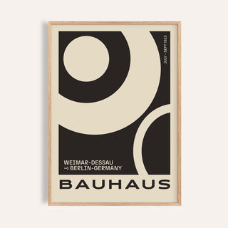 Minimalist Abstract Art Prints framed print close-up with black and cream geometric shapes and Bauhaus text
