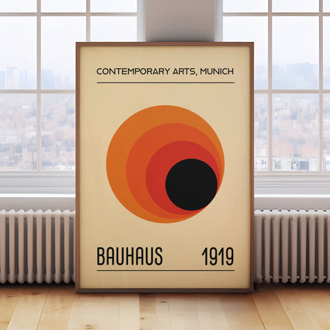 "Sunset Radiance" Bauhaus-inspired geometric art poster.