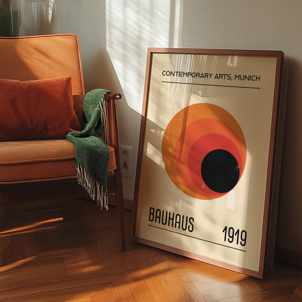 Sunset-inspired prints Bauhaus art with bold circular gradients