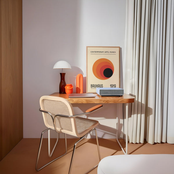 Circular gradient prints Bauhaus design for hallway or study spaces