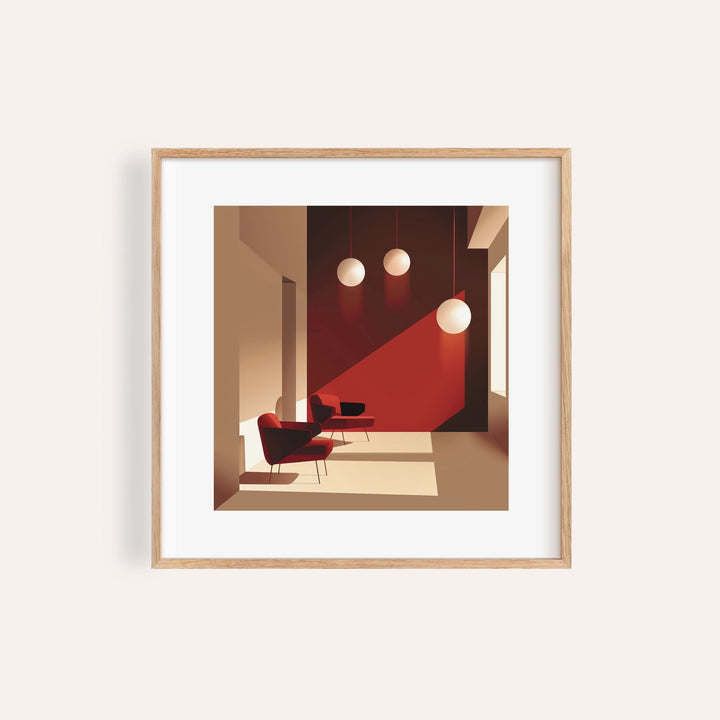 Mid-century art for office walls with red and brown tones