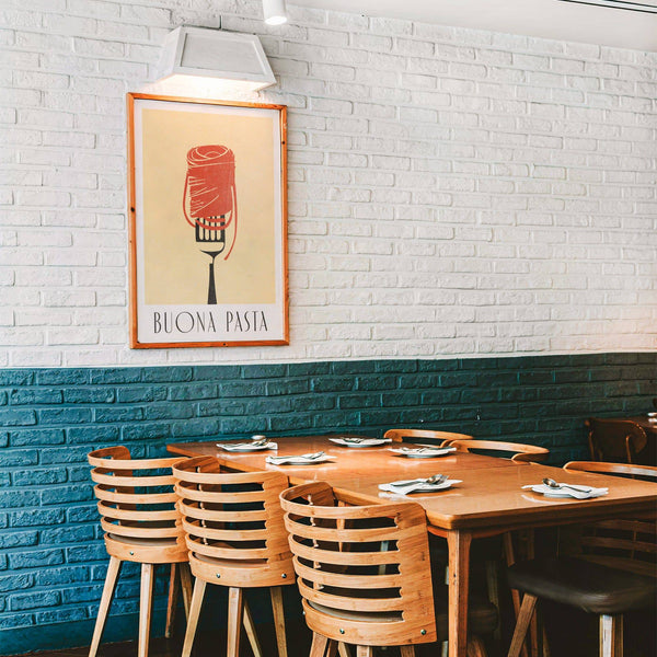 Pasta wall art print with warm beige and red spaghetti design