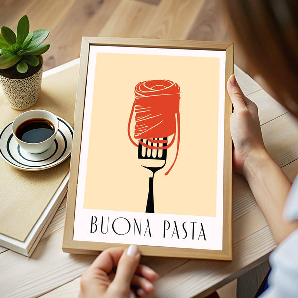 Pasta wall art print blending modern typography and food artistry