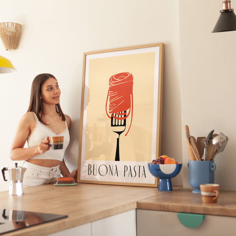 High-quality pasta art print for kitchens or Italian restaurants
