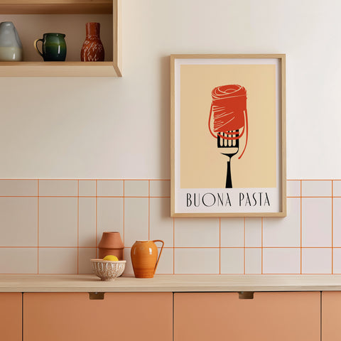 Modern Italian pasta art print for kitchen or dining room wall
