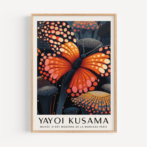 Kusama-inspired butterfly poster for modern interiors.
