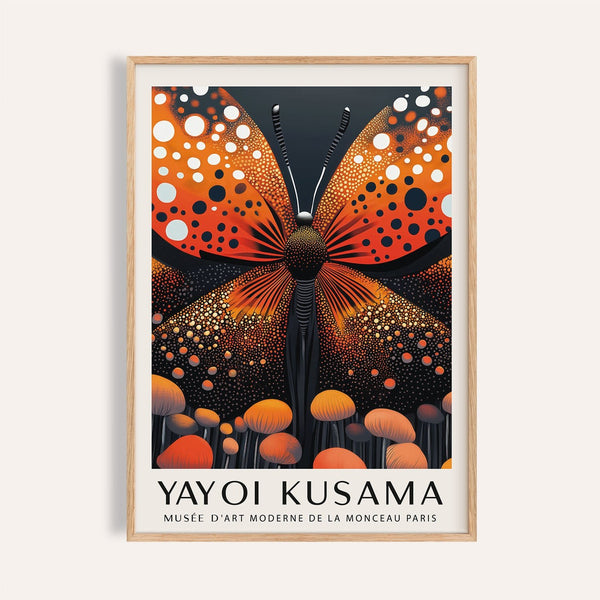 Abstract butterfly art in bold orange and black for modern interiors