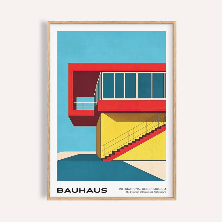 Bauhaus-style architecture in art mid century modern poster with geometric balance

