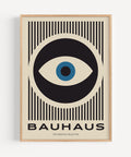 Modern Eye Bauhaus Abstract Art Poster in Black, White, and Blue Geometric Design for Mid-Century and Modern Decor