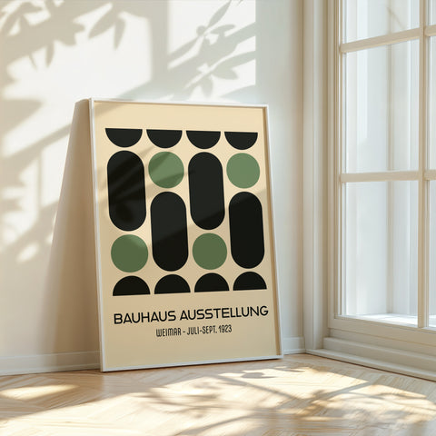 Green and black Bauhaus poster front view