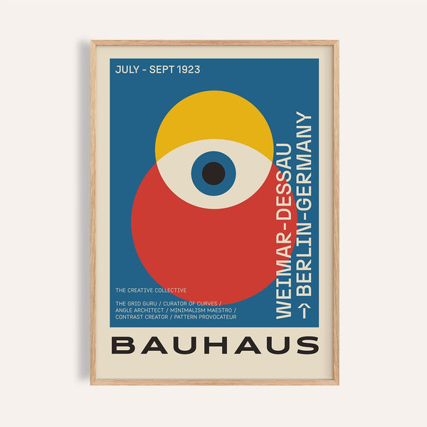Bauhaus poster art featuring bold geometric shapes in primary colours