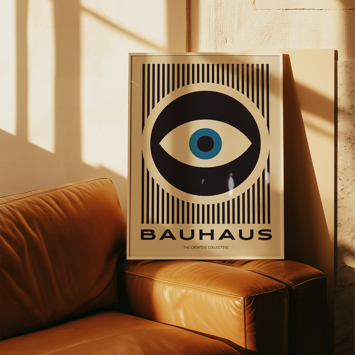 Abstract eye art modern prints in white, blue, and black tones
