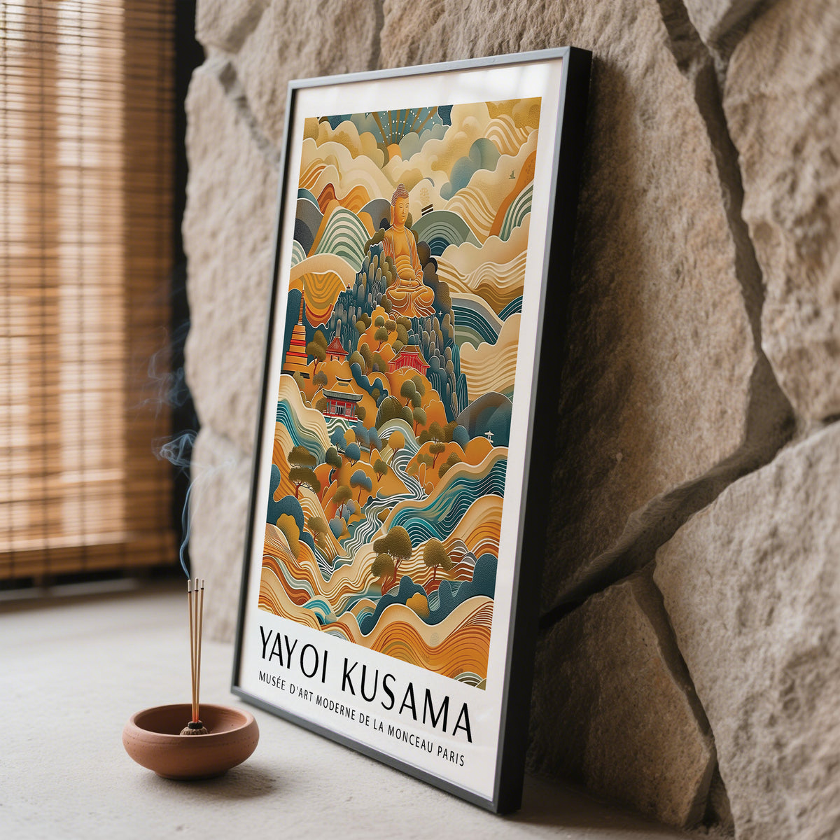 Large Buddha wall art with dreamlike Thai landscape imagery