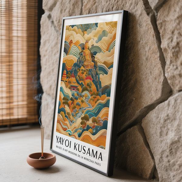 Large Buddha wall art with dreamlike Thai landscape imagery