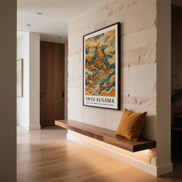 Abstract large Buddha wall art with bold colourful dots