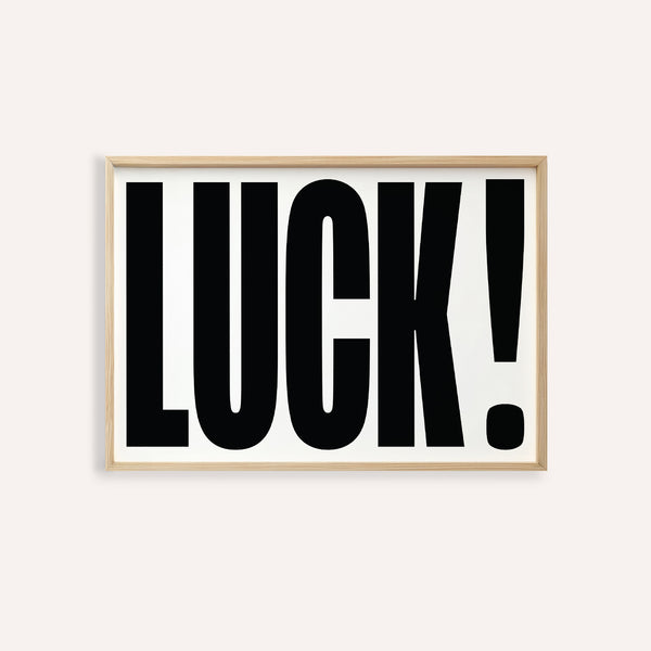 Black and white LUCK print featured in good luck gifts collection