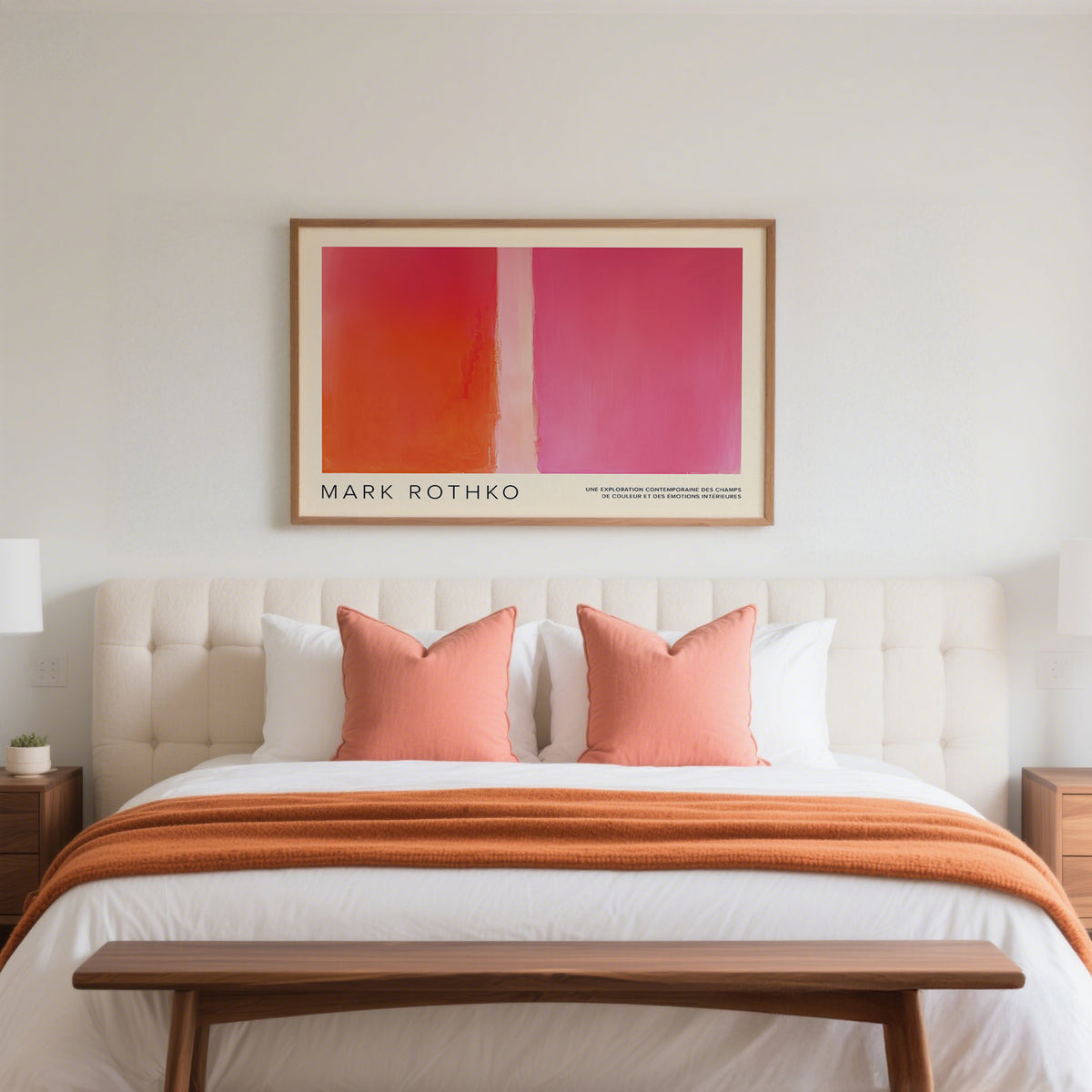 Unique color block wall decor with minimalist composition for bedroom