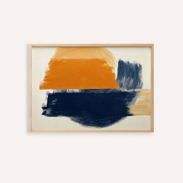 Blue and Orange Abstract Art modern print with Blue and Orange brushstrokes for living room wall art