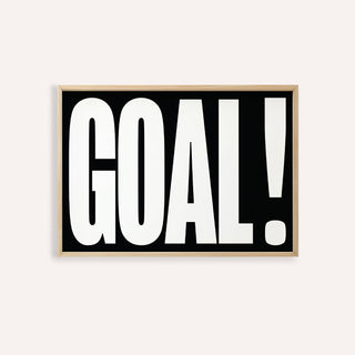 Framed print close-up of goal typography in white on black