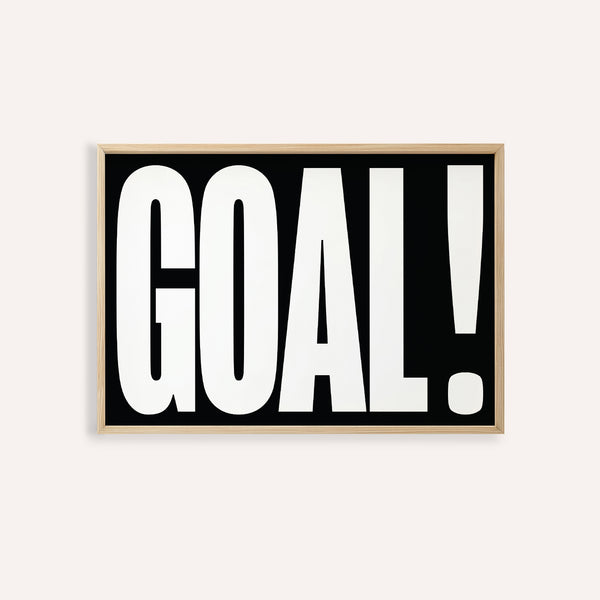 Bold Goal Poster featuring black-and-white typography for sports fans