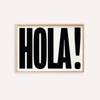 Bold black-and-white typographic posters featuring HOLA design