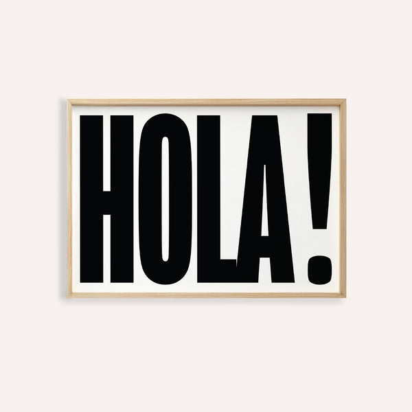 Bold black-and-white typographic posters featuring HOLA design