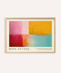 Bold colorful abstract art with pink, yellow, and aqua blocks for living room