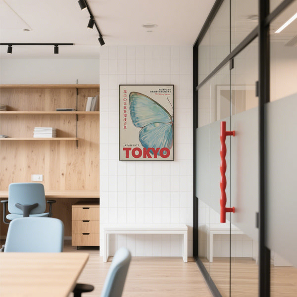 Japanese Wall Art for Office wall of large blue butterfly