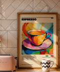 Retro-inspired espresso art print for dining room
