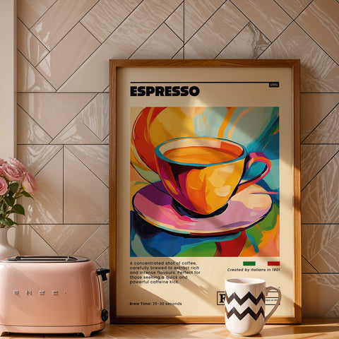 Retro-inspired espresso art print for dining room
