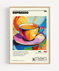 Colourful Italian espresso poster for trendy kitchen or home café wall decor.