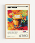 Colourful flat white coffee wall art for cafés, dining rooms, and coffee bars