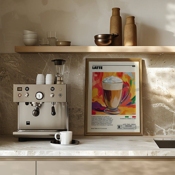 Detailed latte poster with retro tones from coffee artwork prints