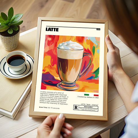 Modern Italian latte poster with vibrant design for home cafés
