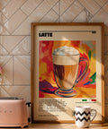 Bold Italian coffee art poster latte recipe in vibrant colours
