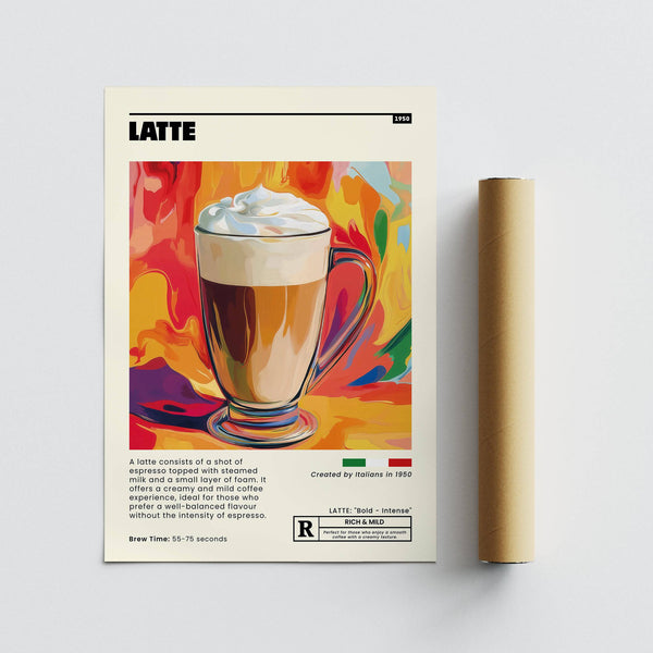 Matte poster of creamy latte featured in coffee artwork prints series