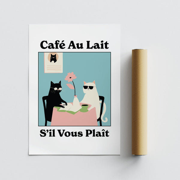 Quirky kitchen wall art with playful pink and blue cats