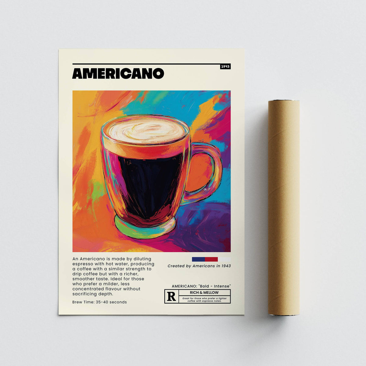 Coffee print for kitchen featuring Americano design