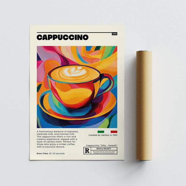 Blue and orange coffee cup wall art for modern dining room