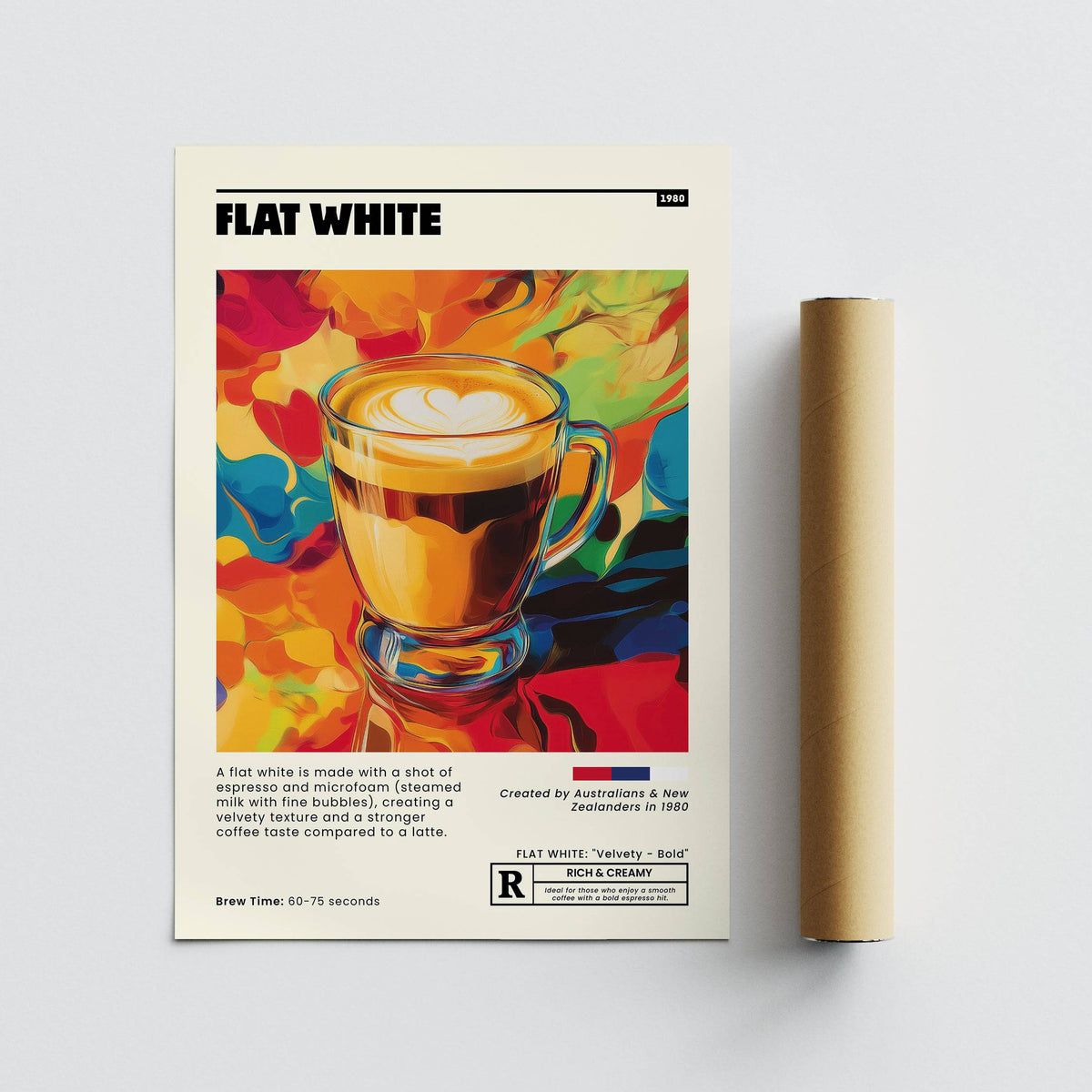stylish coffee shop wall art with espresso illustration