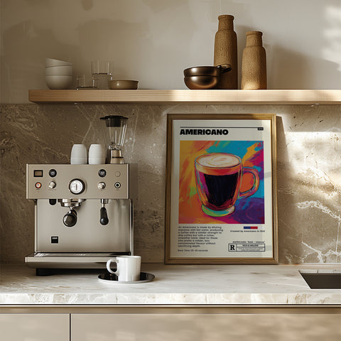 Stylish coffee poster print with vibrant Americano design for café decor