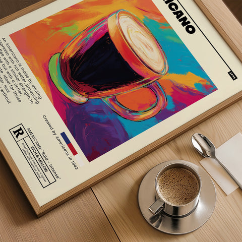 Energetic Americano coffee poster for modern kitchen wall
