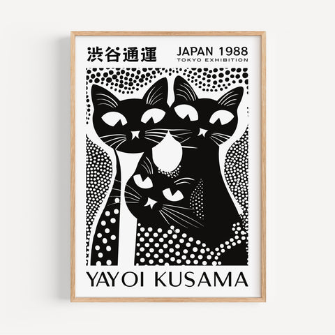 Yayoi Kusama cat poster with dot patterns, perfect for modern interiors
