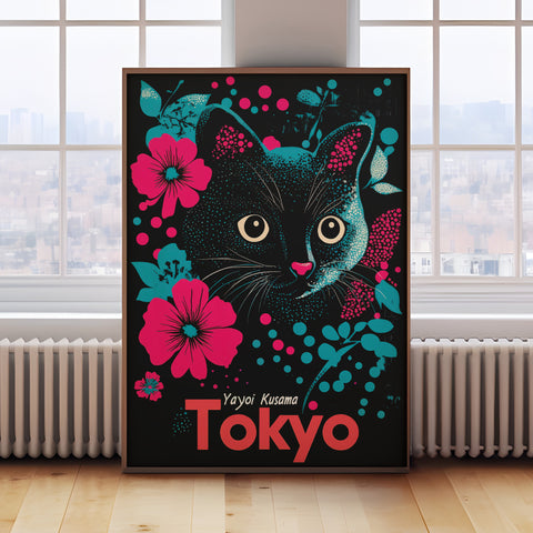 Yayoi Kusama Tokyo Cat Poster – Japanese Cat Wall Art