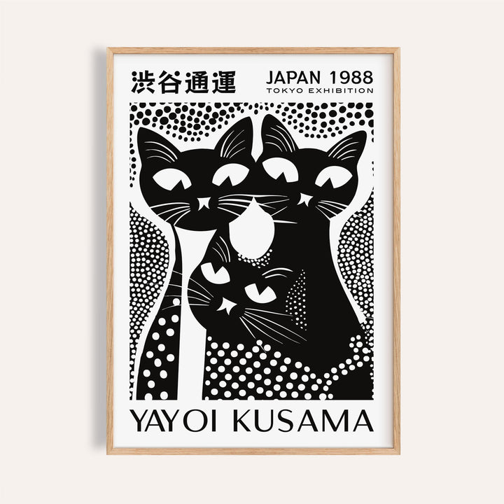 Black cat poster art featuring Yayoi Kusama-inspired design