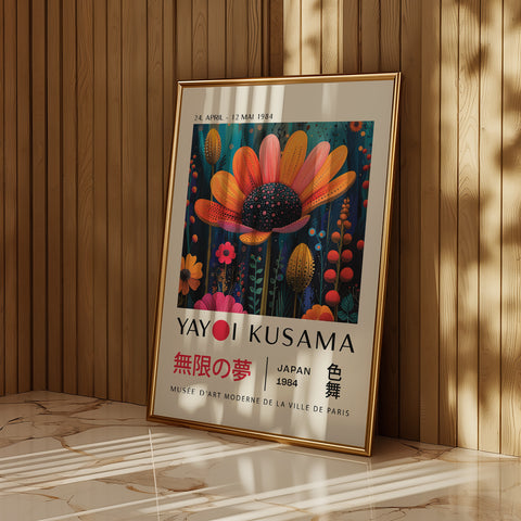 Vibrant flower print with Japanese art influence, ideal for living room decor
