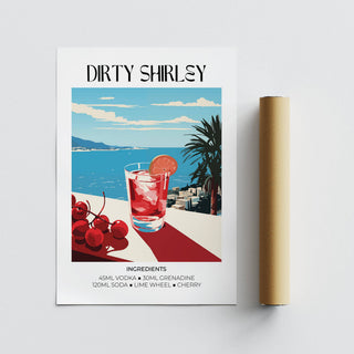 Bold and colourful Dirty Shirley cocktail art as bar wall pictures